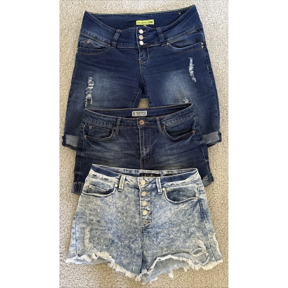 Lot of 3 Womens Shorts YMI WannaBettaButt Blue Denim High-Rise Soundgirl Sz 7 9